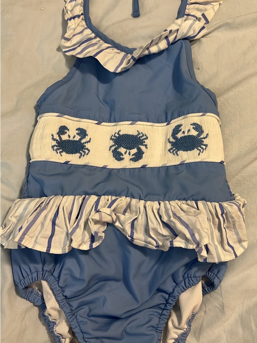 Blue Crab-Trim One-Piece Girls' Swimsuit